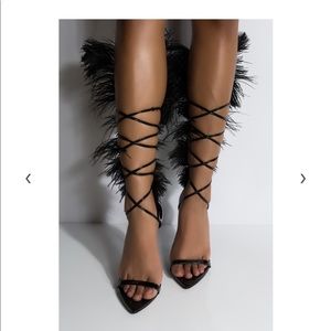 AZALEA WANG BURLESQUE VIBES STILETO FEATHER SANDAL